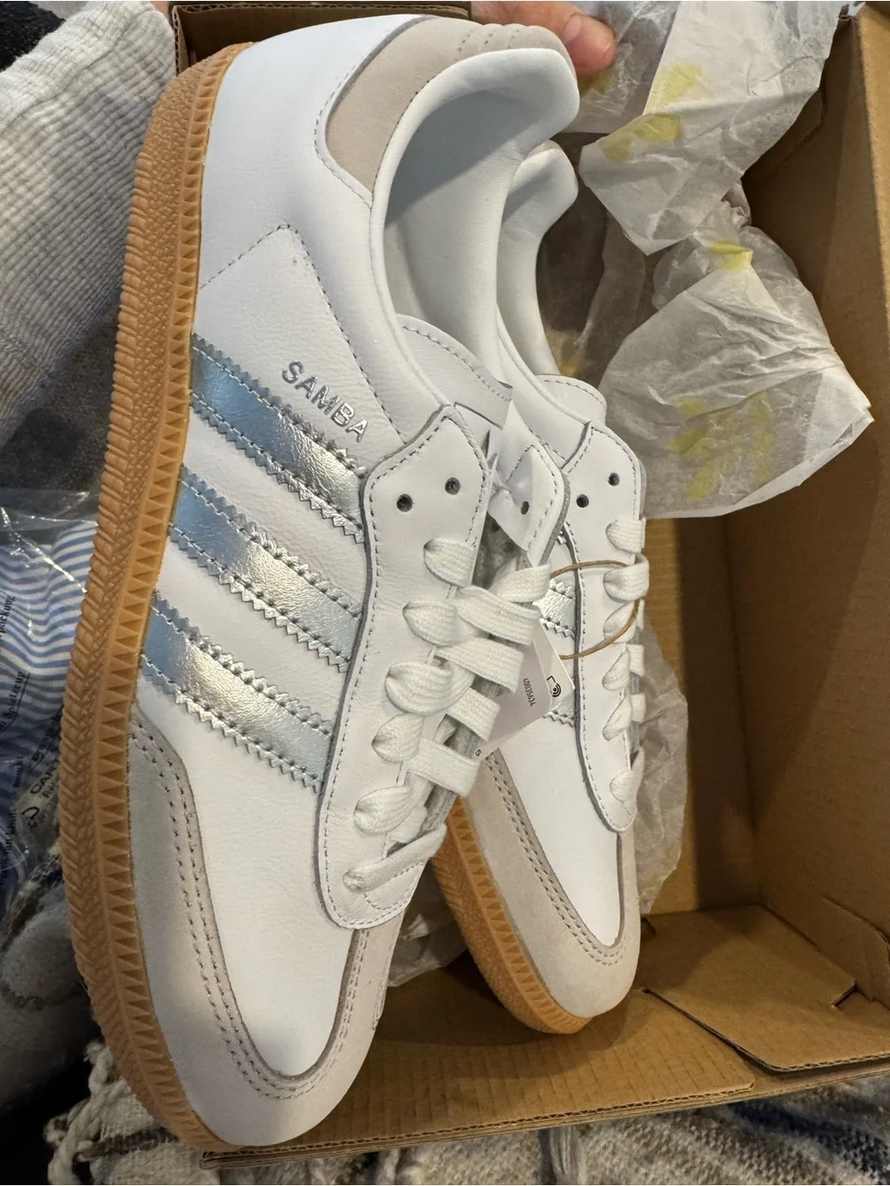 adidas Samba OG Women’s Sneakers Size 6.5 Cloud White Silver Grey - Picture 6 of 8
